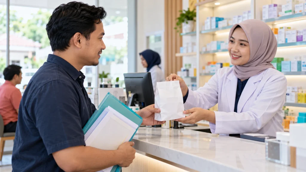 Ilustrasi persiapan pengambilan obat Program Rujuk Balik di apotek